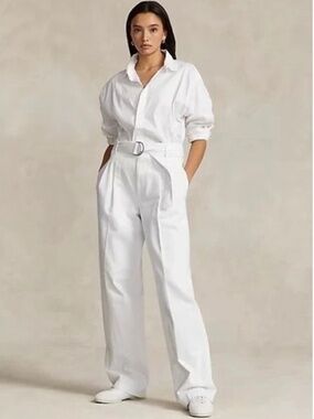 New Ralph Lauren Polo Blue Label White Denim Pleated Pants Size 6
